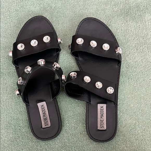 Steve Madden Black Crystal Embellished Sandals - Picture 1 of 3